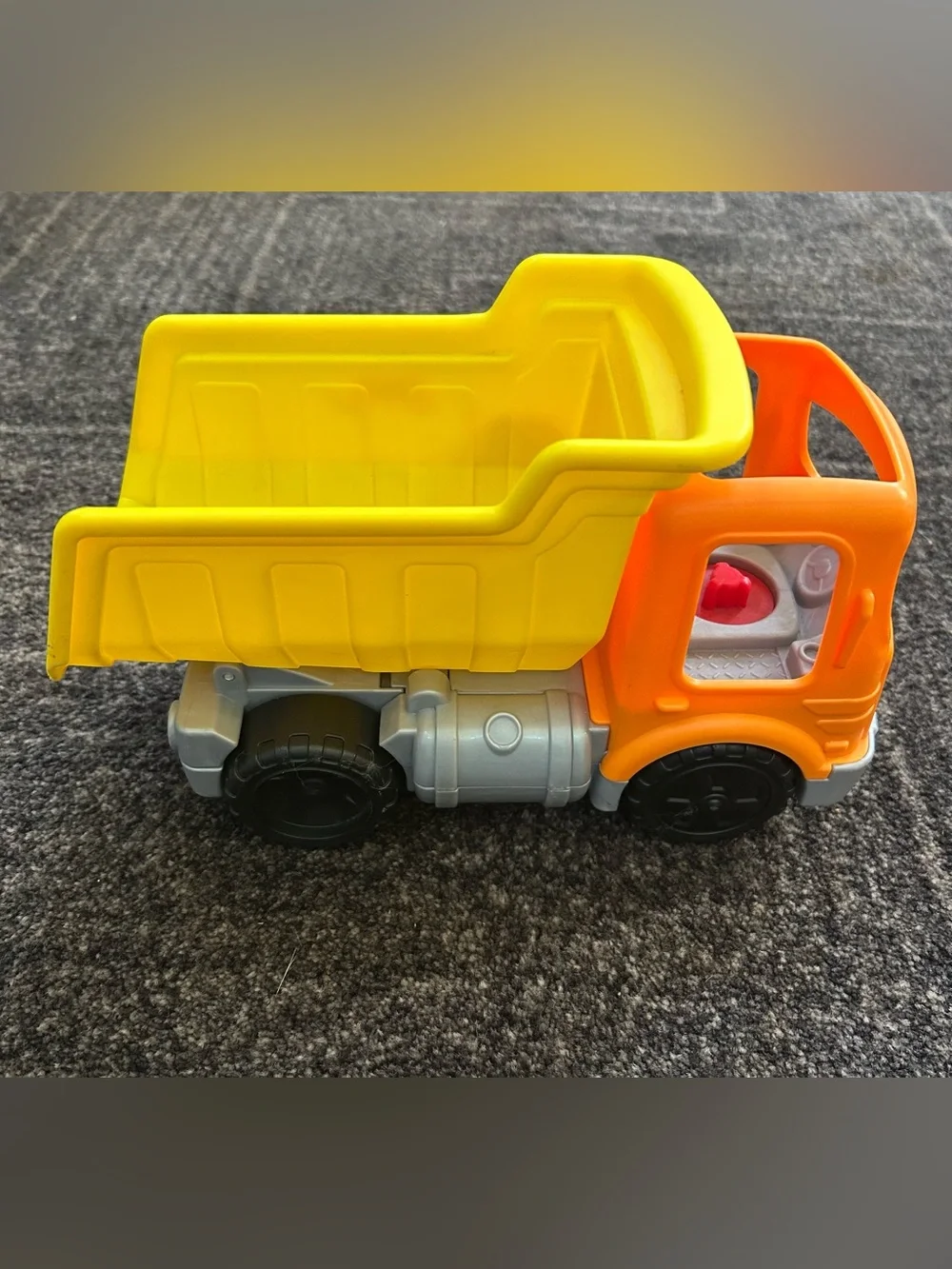 Fisher Price Little People Orange Yellow Dump Truck Construction Vehicle